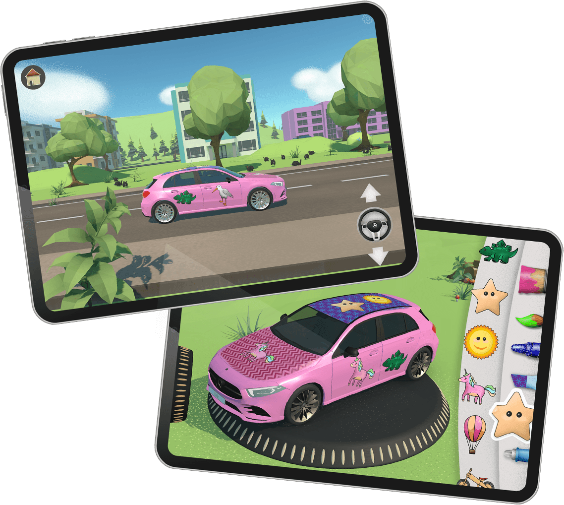 Interaktives Spiel f&uuml;r die Kleinsten: mit dem Finger sein Auto in 3D bemalen und damit rumfahren